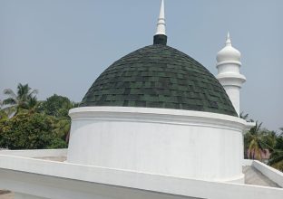 Shingle roofing on a domed structure